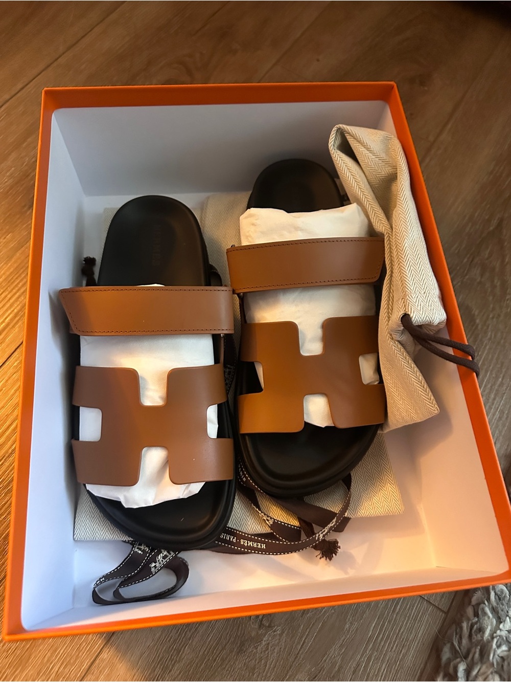 Authentic Hermes Chypre Tan Leather Slide Sandals - Picture 8 of 10